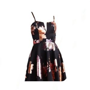 Black and floral notched skater skirt